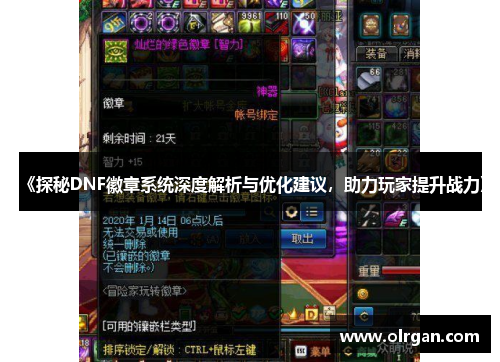 《探秘DNF徽章系统深度解析与优化建议，助力玩家提升战力》